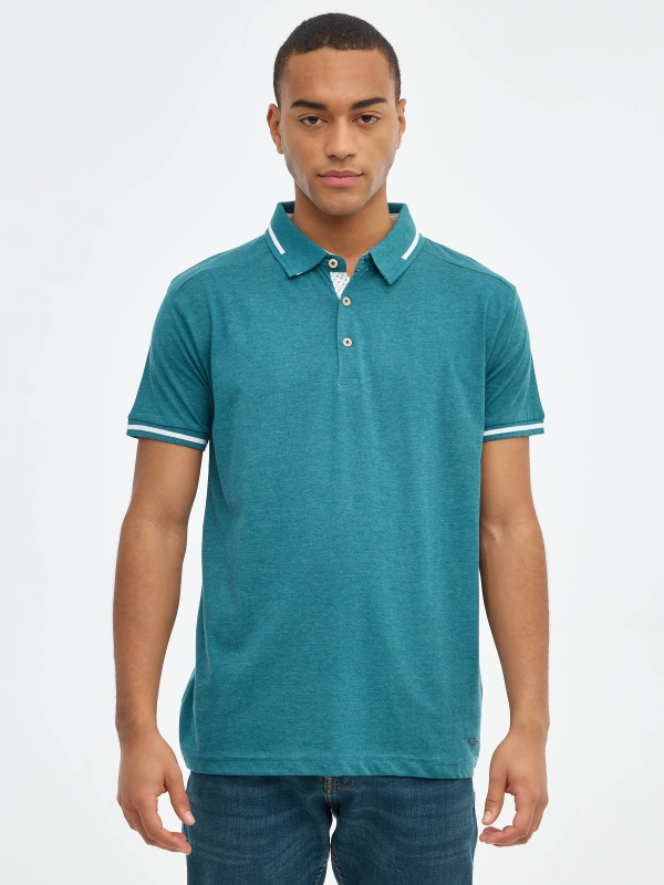 Dark gray casual polo shirt green middle front view