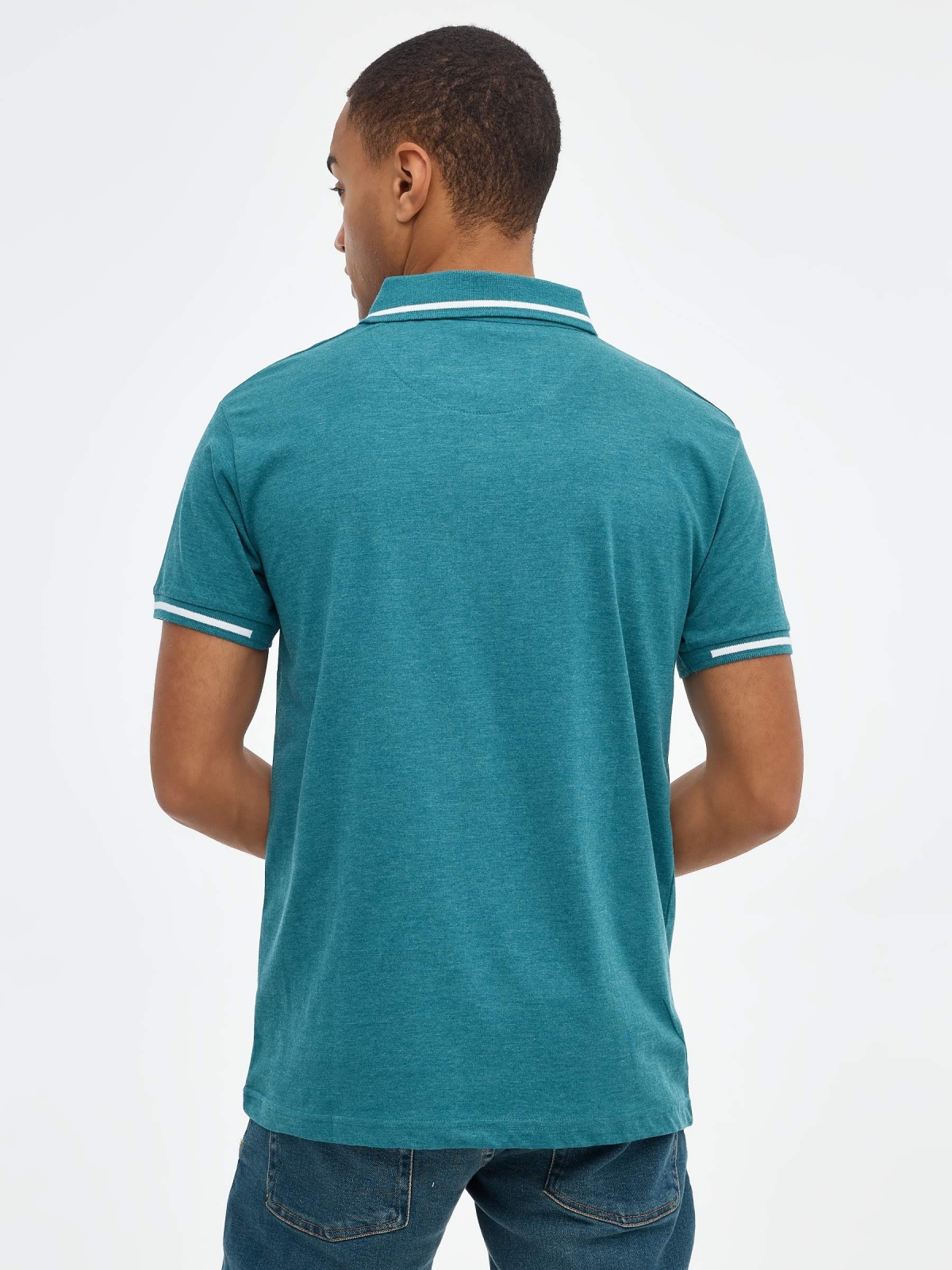 Dark gray casual polo shirt green middle back view