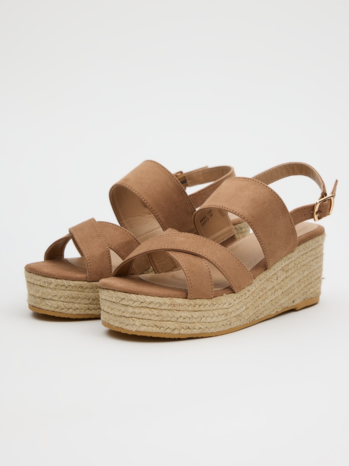 Crossed jute wedge taupe 45º front view