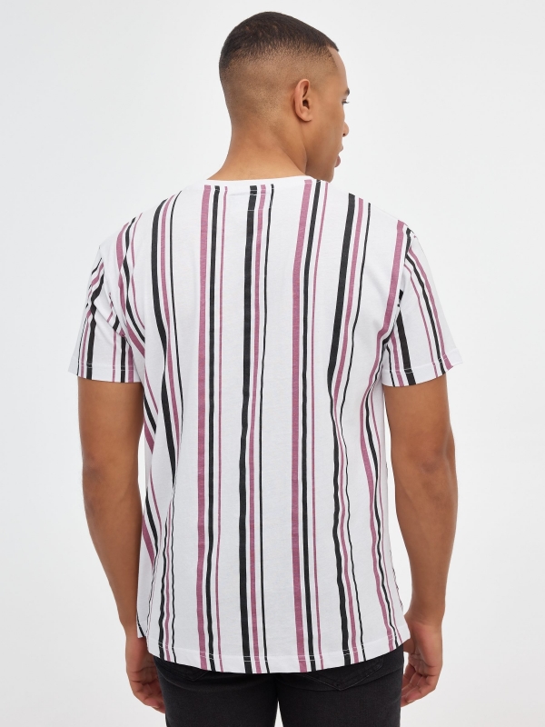 Striped print t-shirt white middle back view