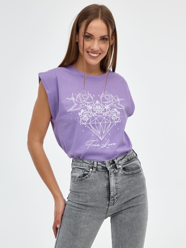 T-shirt do Verdadeiro Amor lilás vista meia frontal