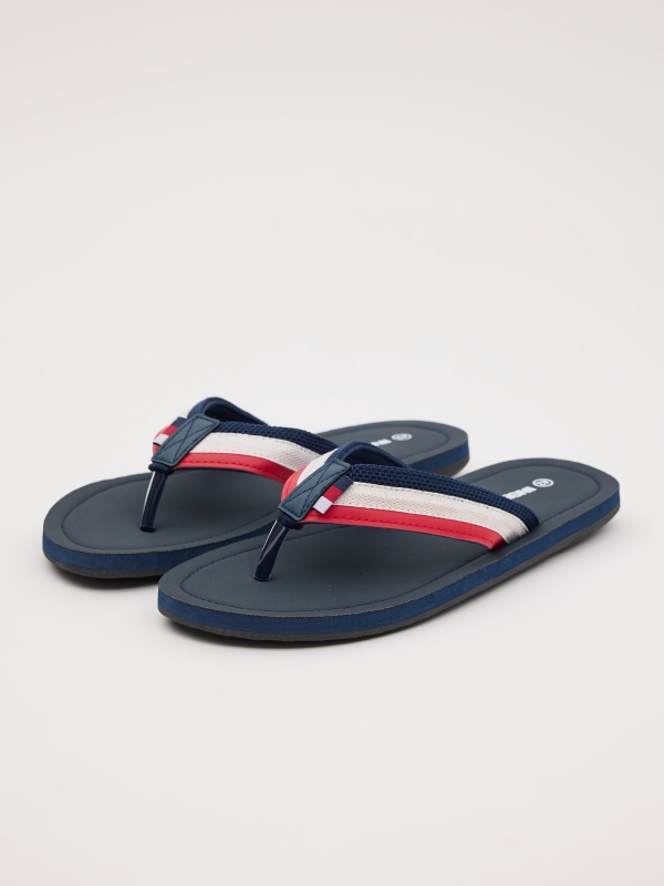 Thong sandal with strap navy 45º front view