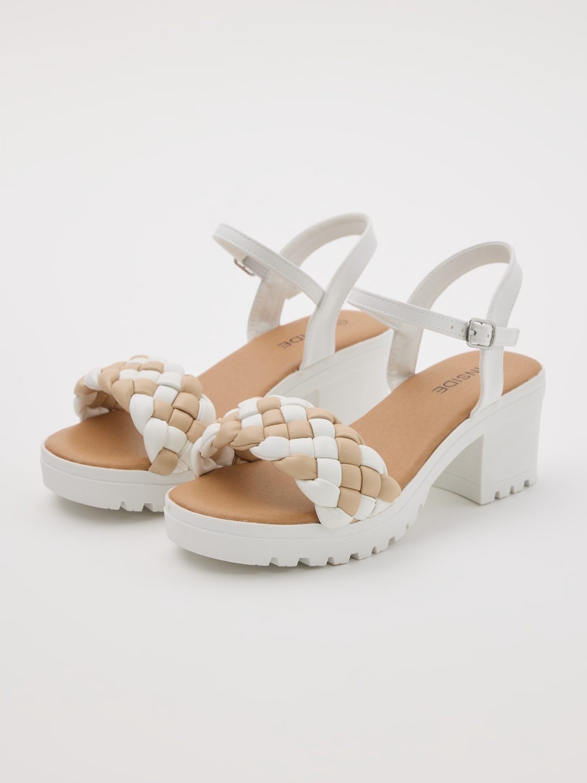 Sandal with braided platform white 45º front view