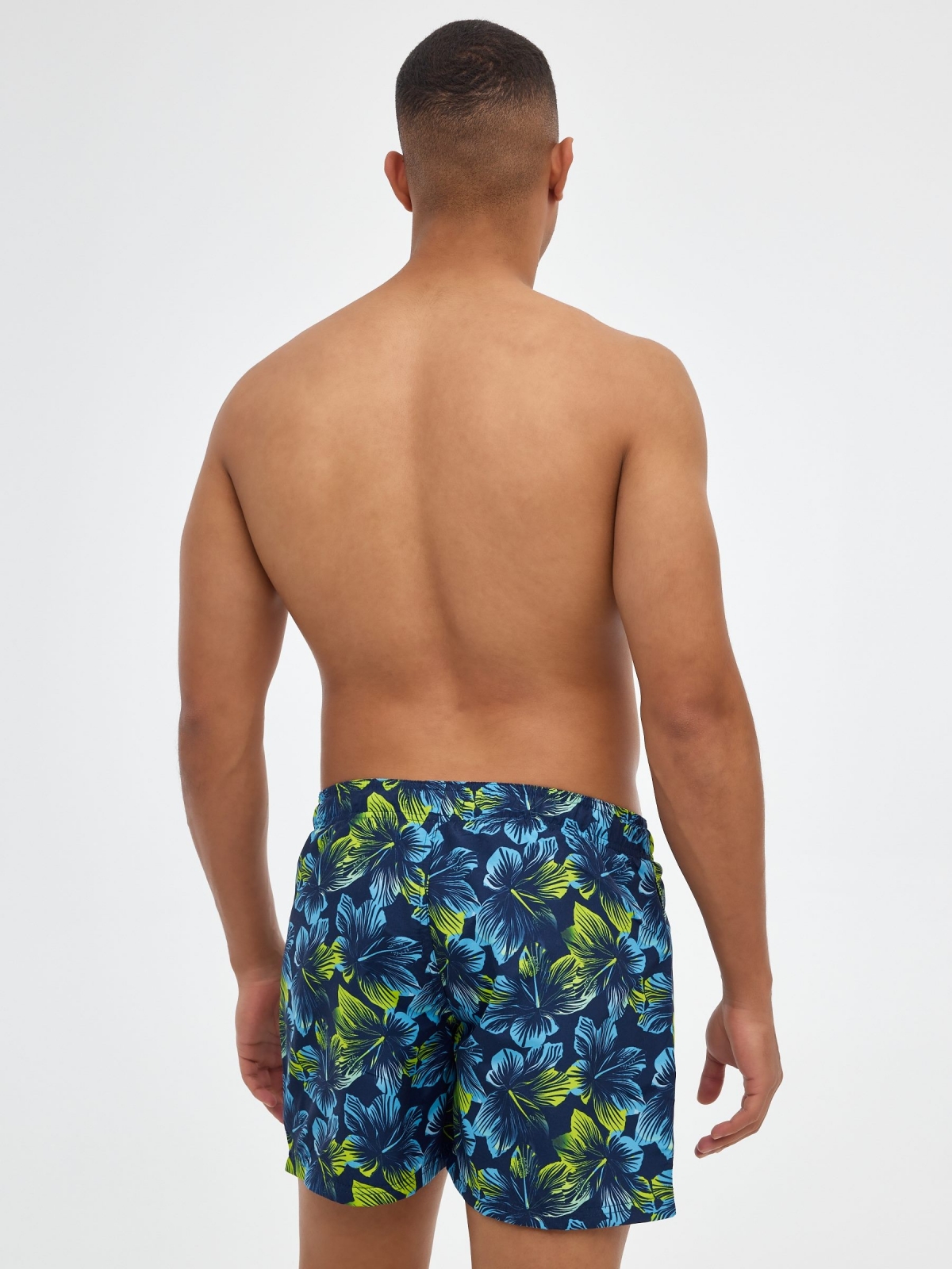 Swimwear printed flowers navy middle back view
