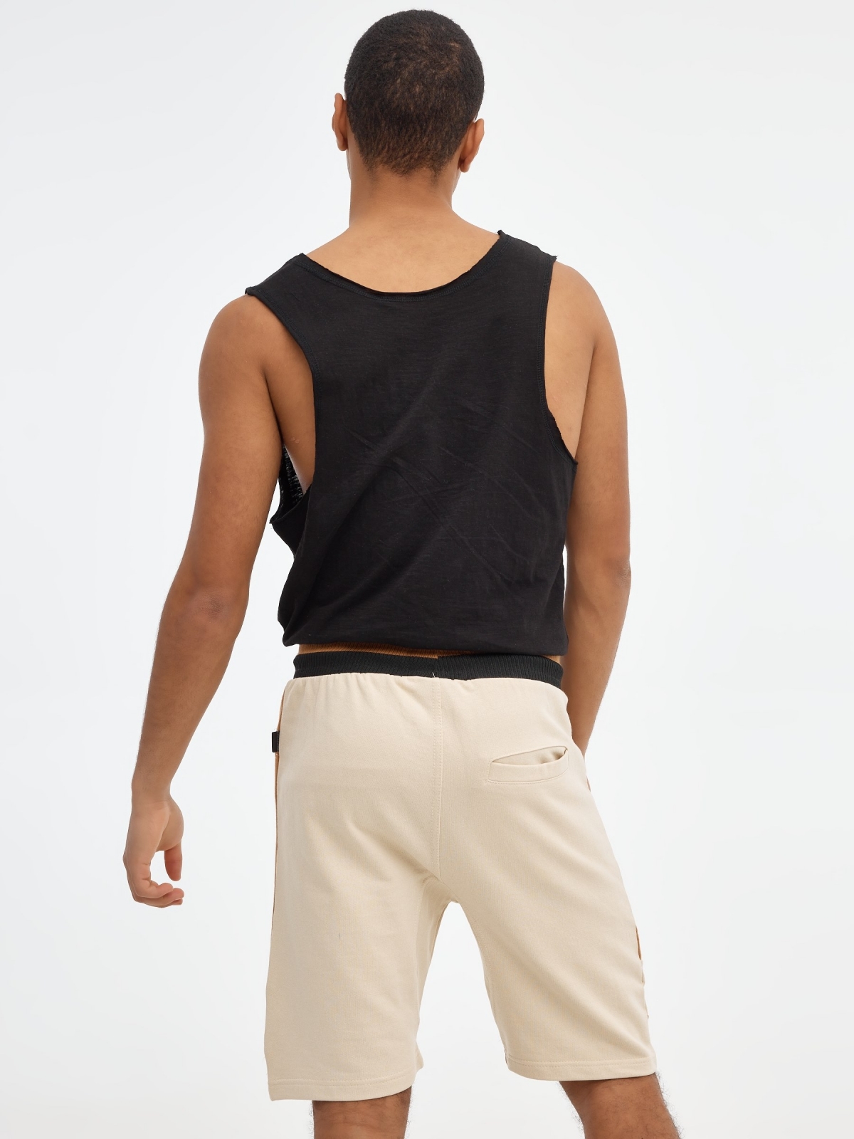 Bermuda jogger shorts color block sand middle back view