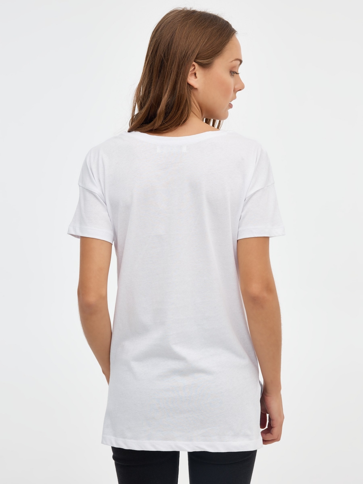 T-shirt Much to Say branco vista meia traseira