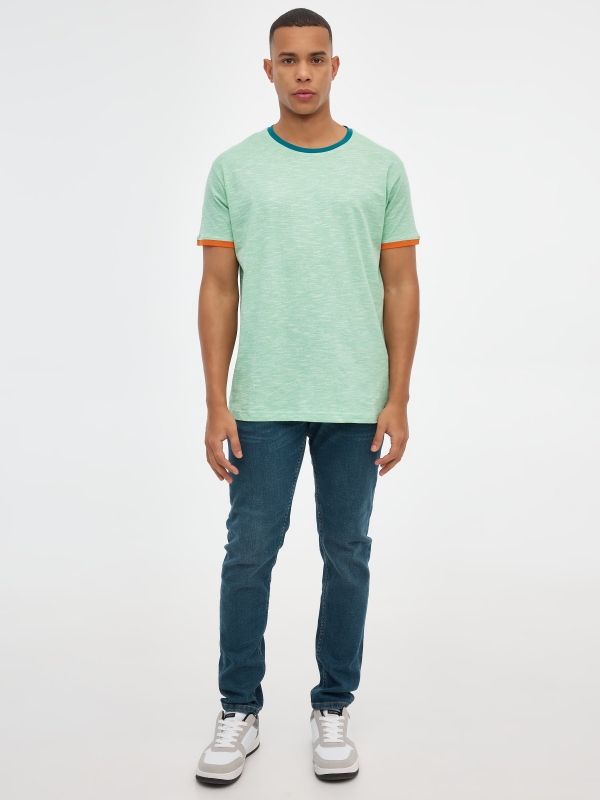 Basic T-shirt with texture mint front view