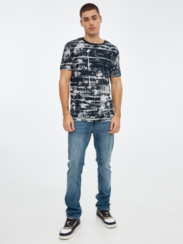 Total print t-shirt navy front view