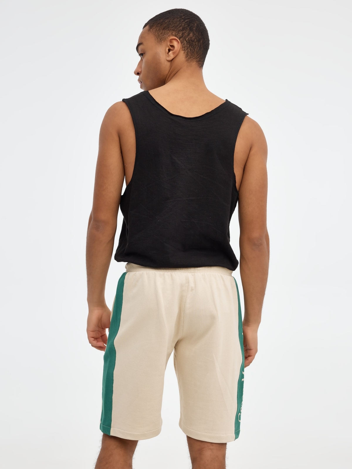 Bermuda jogger shorts with side bands sand middle back view