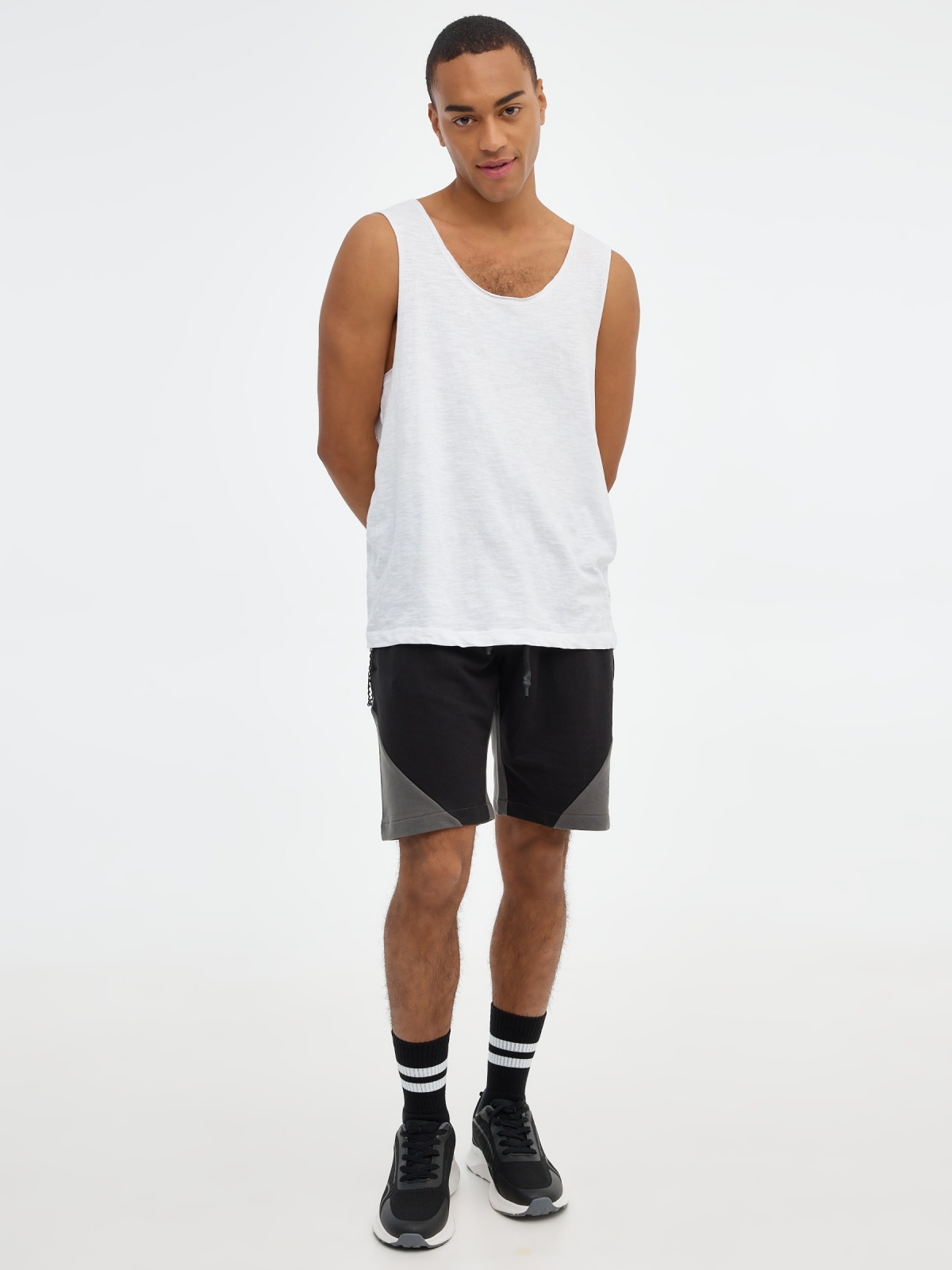Bermuda jogger shorts with chain black front view
