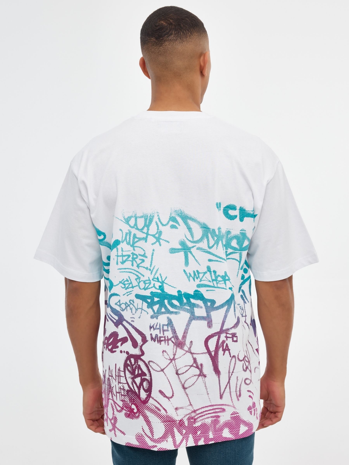 T-shirt de graffiti para homem branco vista meia traseira