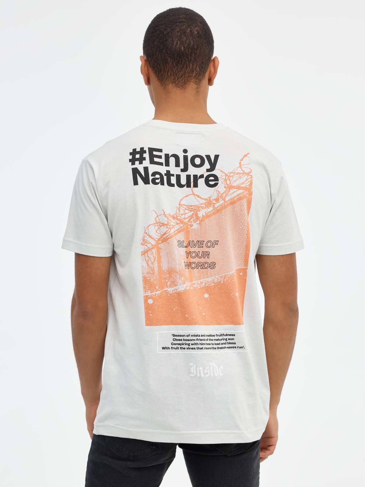 T-shirt com estampa da natureza cinza claro vista meia traseira