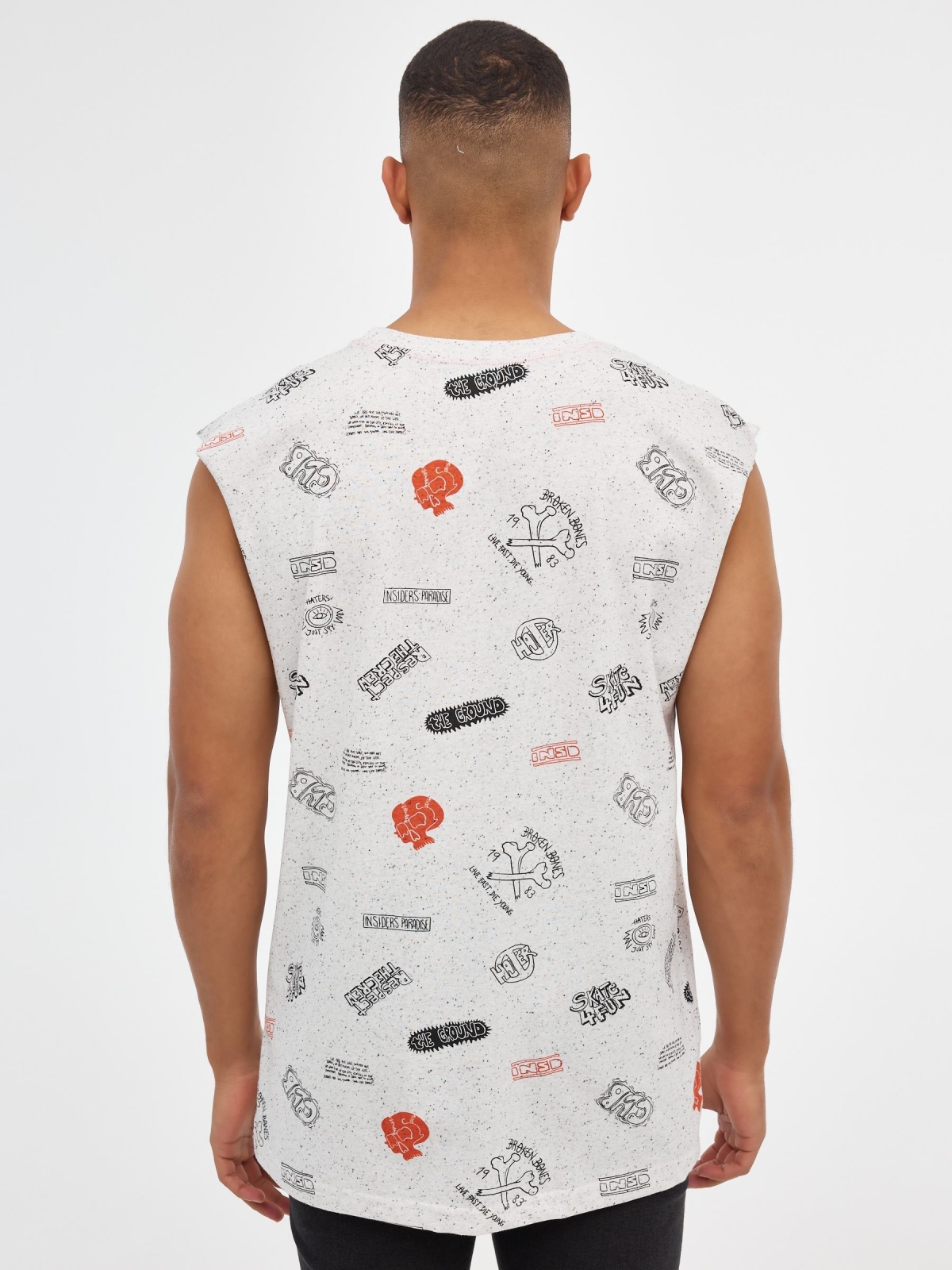 Printed sleeveless t-shirt grey middle back view