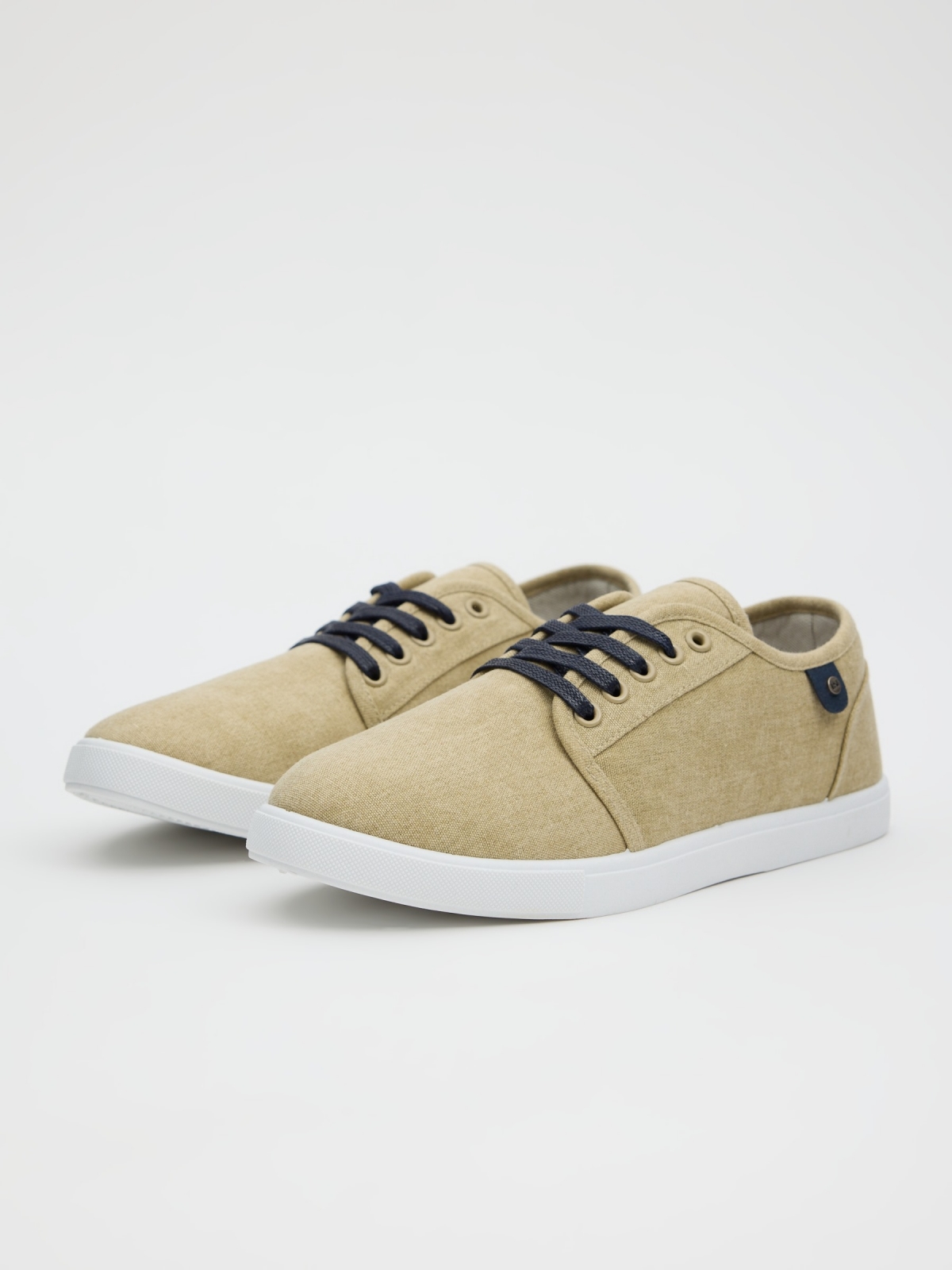 Washed effect canvas sneaker sand 45º front view