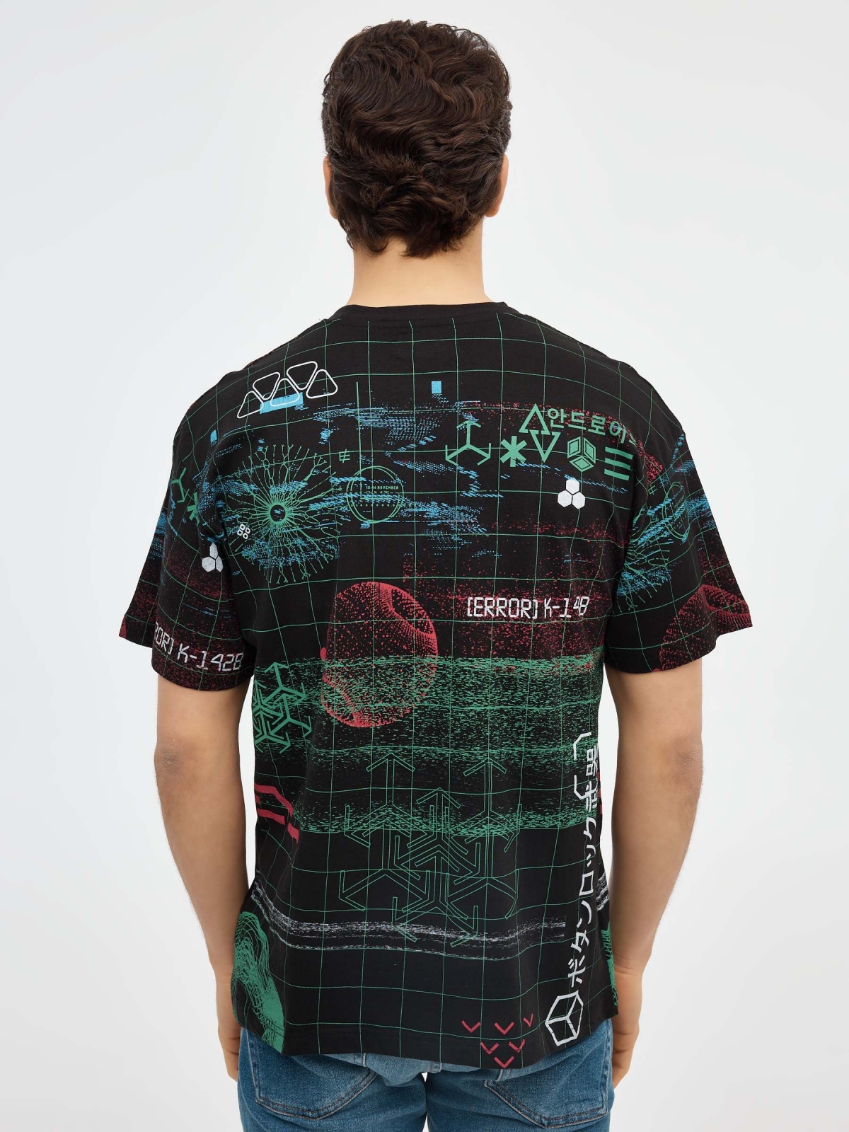 Cyber print T-shirt black middle back view