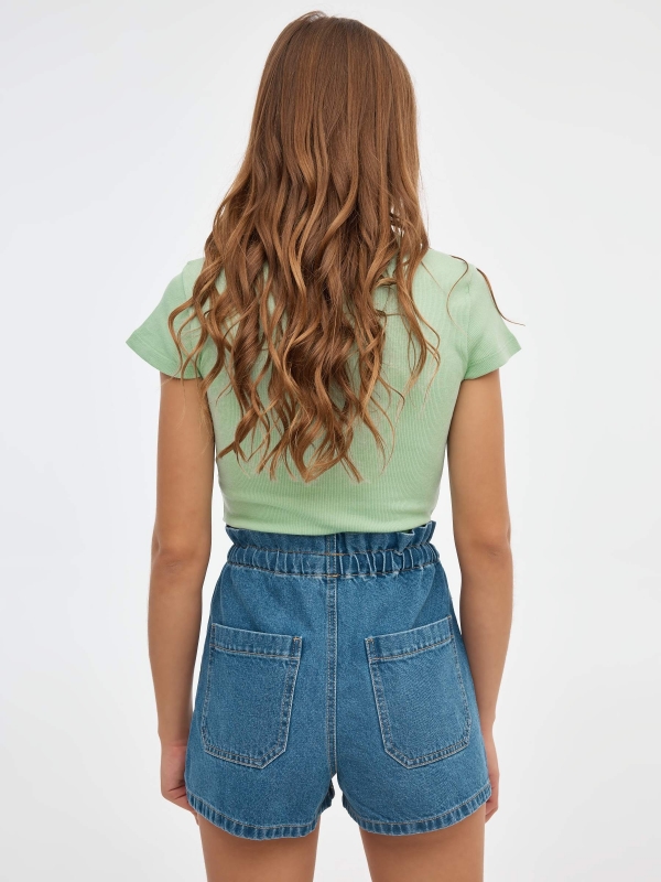 Baggy denim shorts with elastic waist dark blue middle back view