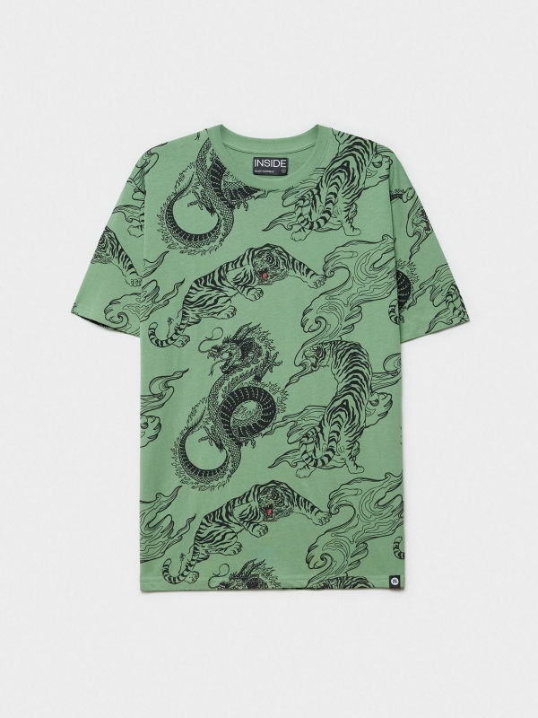  Camiseta estapado japonés verde oliva