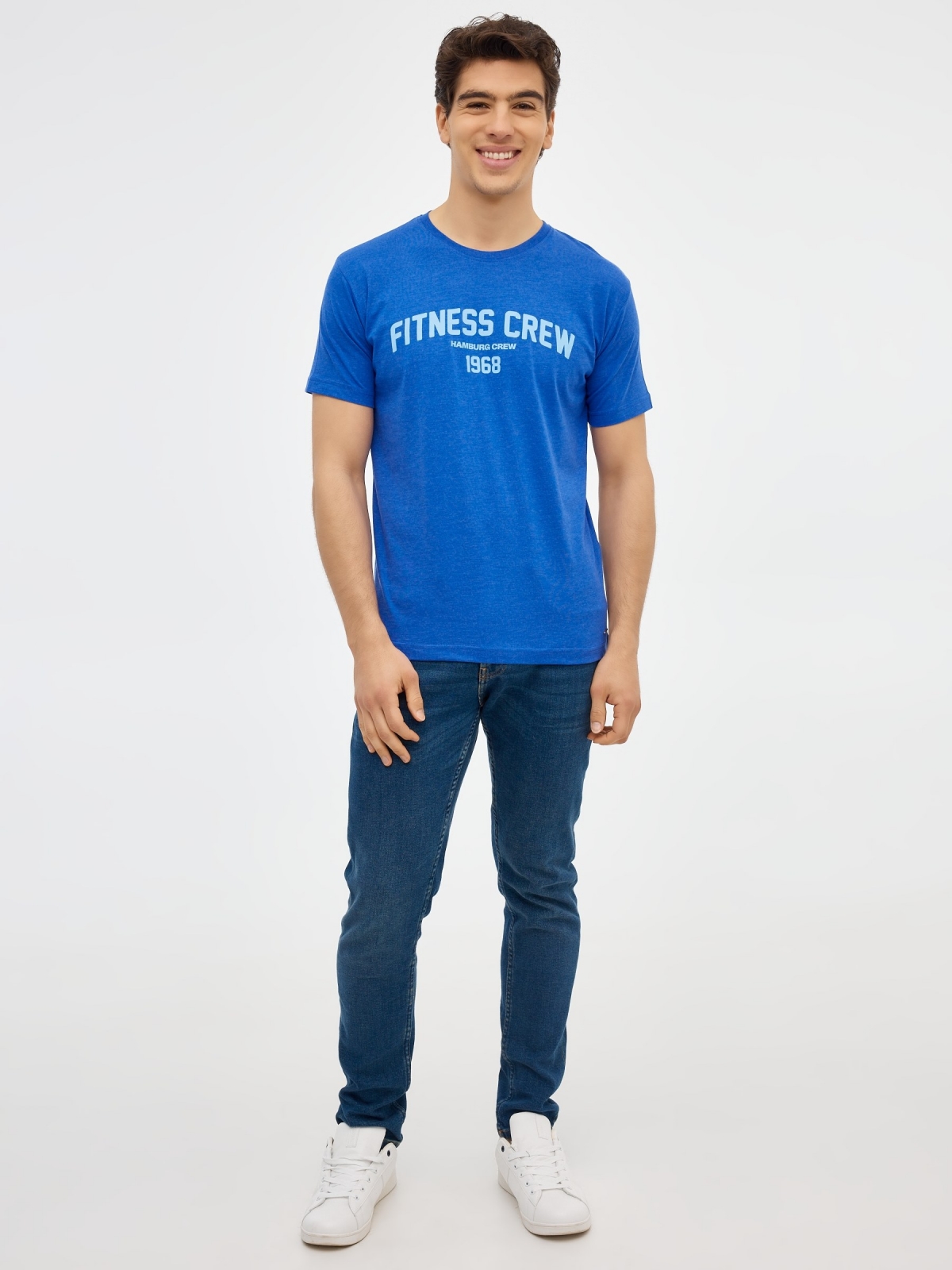 Camiseta Fitness Crew azul eléctrico vista general frontal