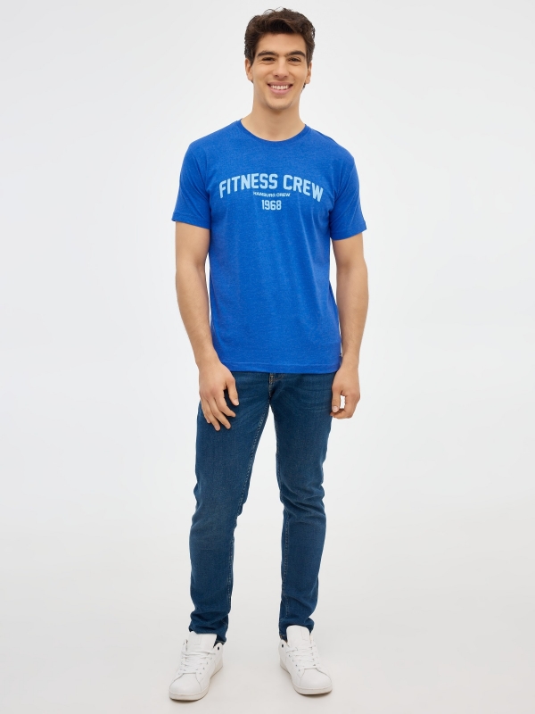T-Shirt da tripulação de Fitness azul eléctrico vista geral frontal