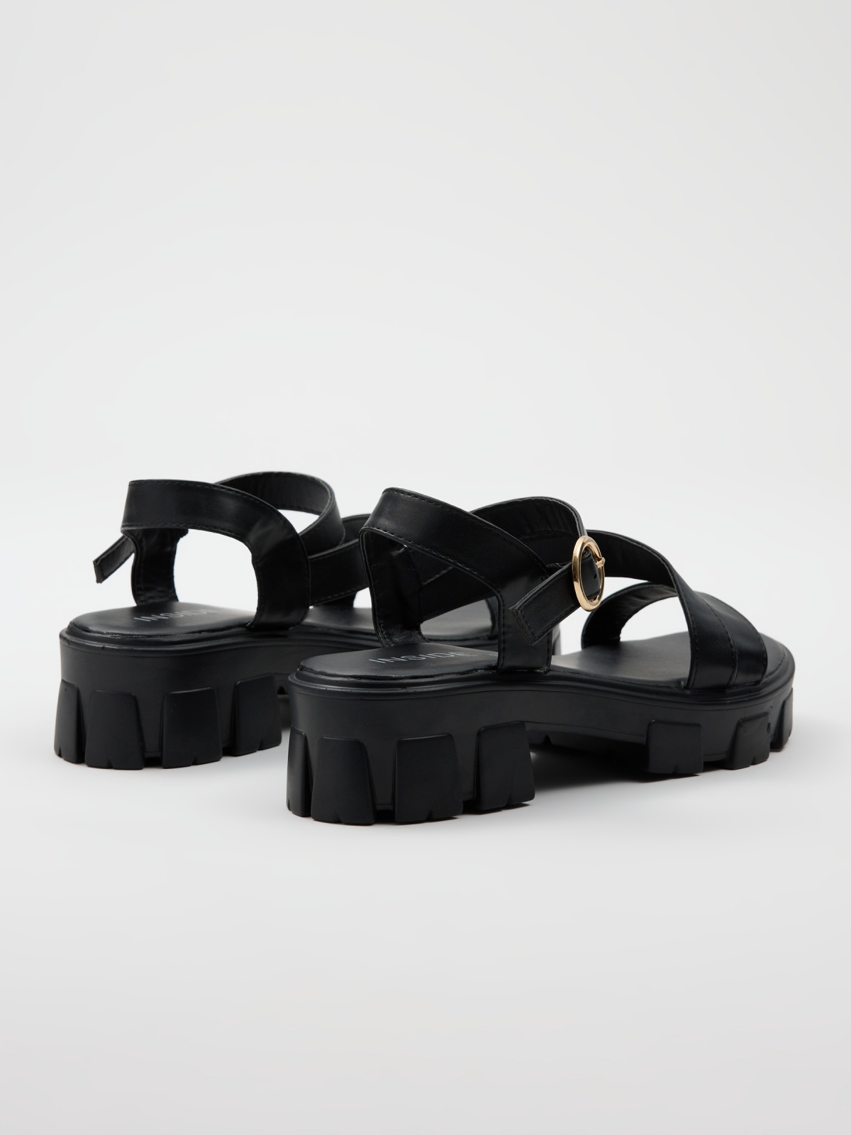 Platform sandal with heels black 45º back view