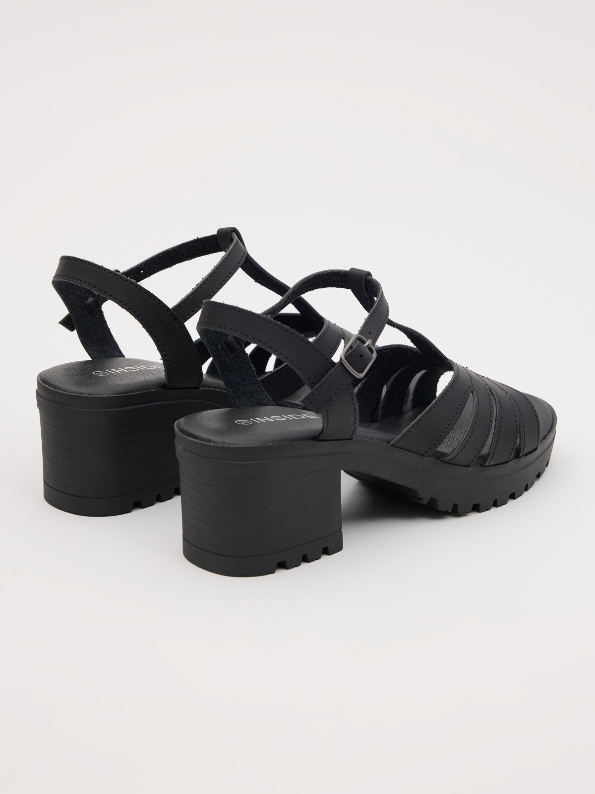 Strappy sandal with straps black 45º back view