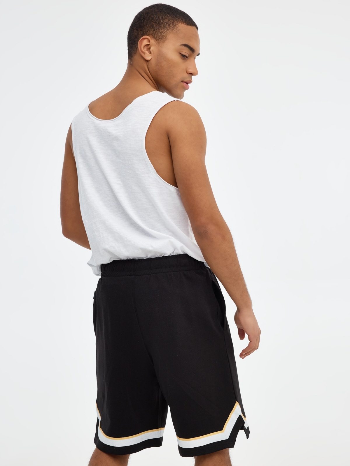 Bermuda jogger shorts with stripes black middle back view