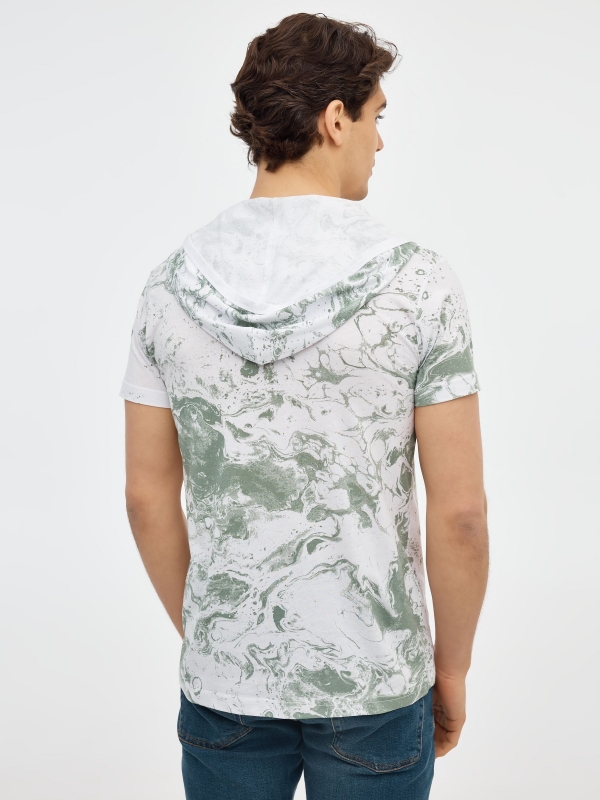 T-shirt print pontos com capuzes branco vista meia traseira
