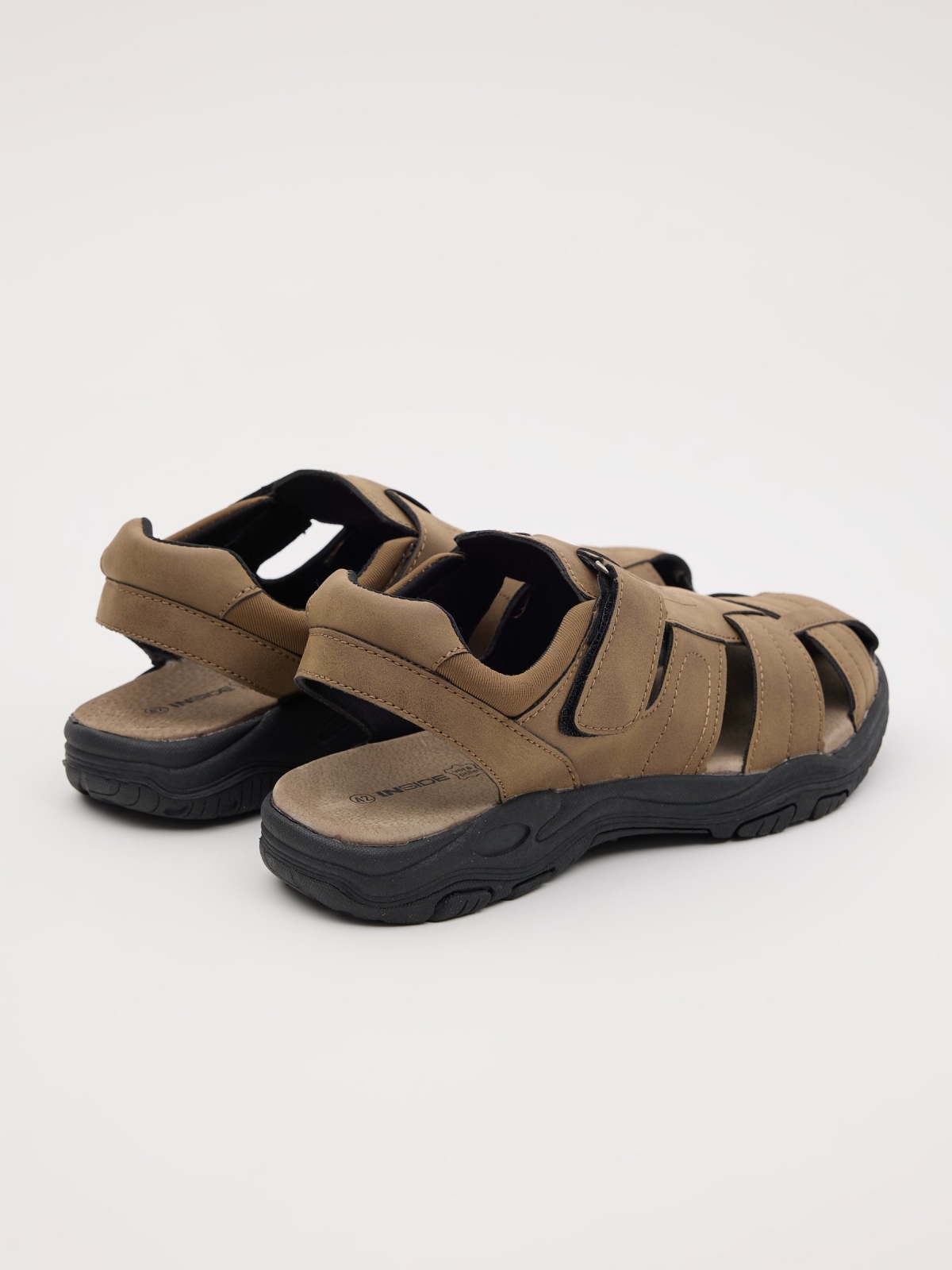 Crab sandals with velcro light brown 45º back view