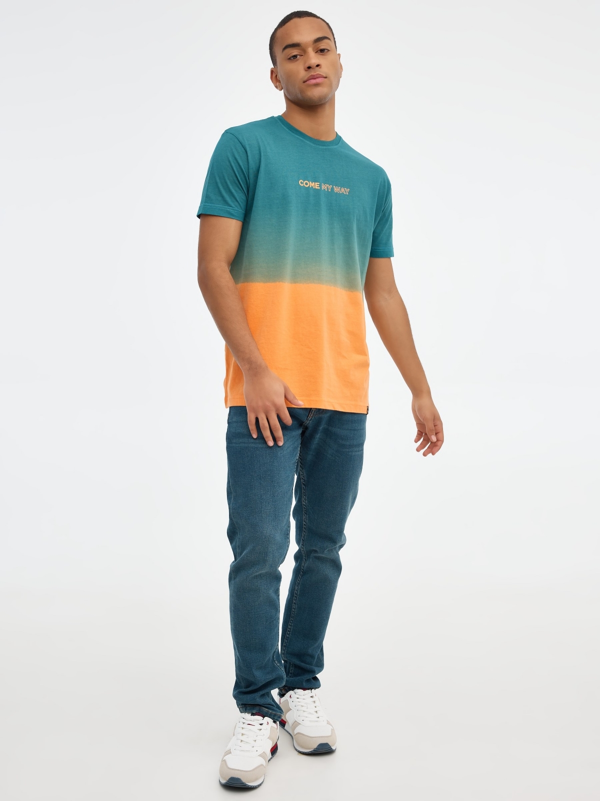 T-shirt de impressão gradiente esmeralda vista geral frontal