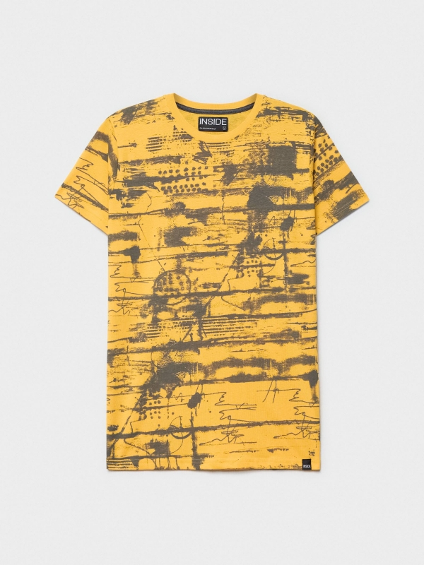  T-shirt de impressão total amarelo pastel