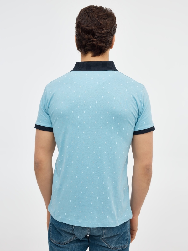Mini print polo shirt light blue middle back view