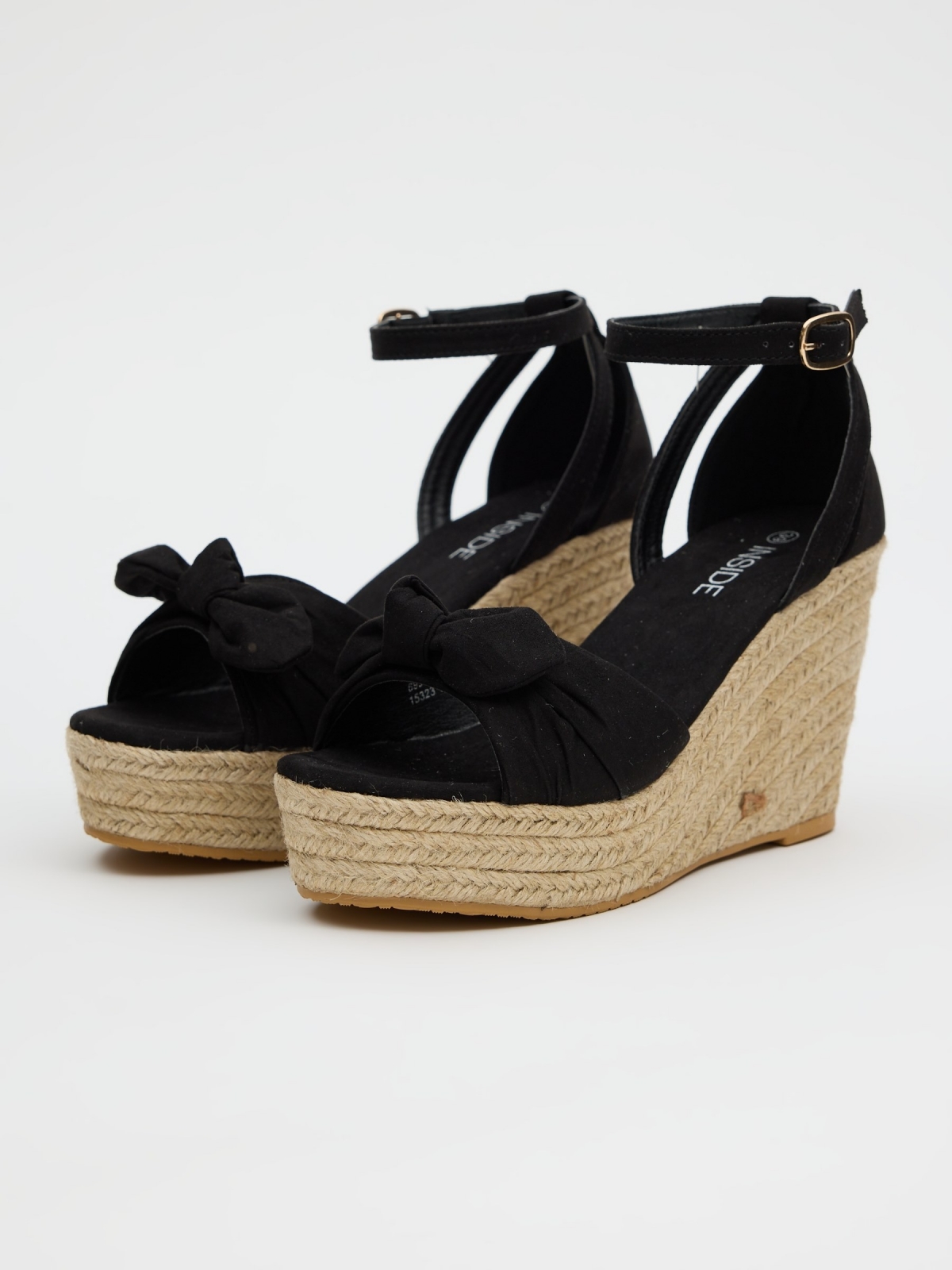 Jute wedge with bow black 45º front view