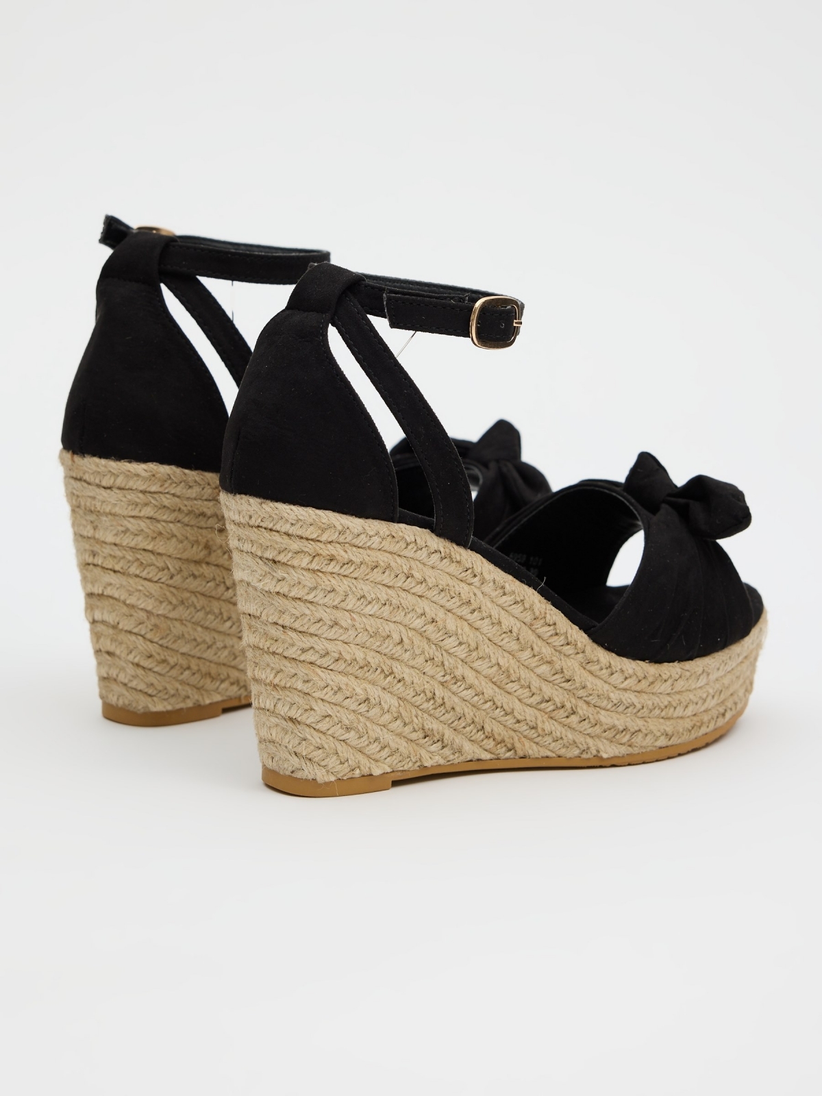 Jute wedge with bow black 45º back view