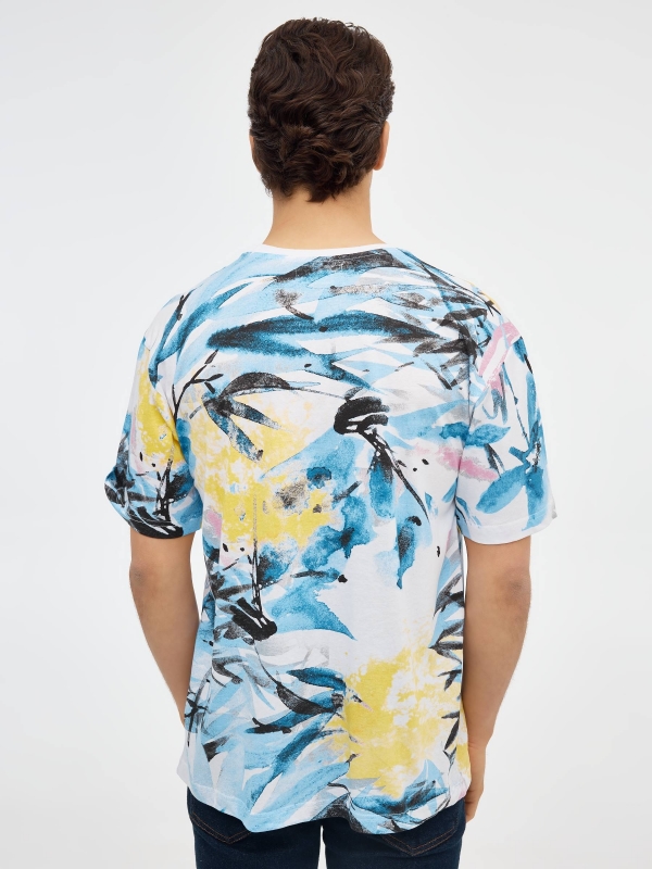 Watercolor print t-shirt white middle back view
