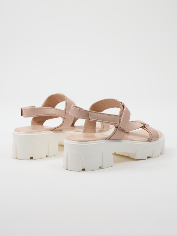 Platform sandal with straps nude pink 45º back view
