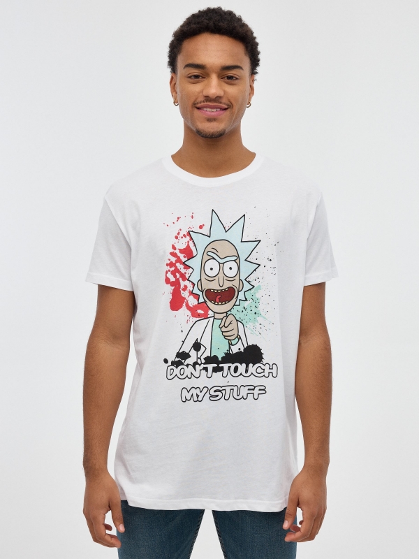 T-shirt Rick&Morty branca branco vista meia frontal