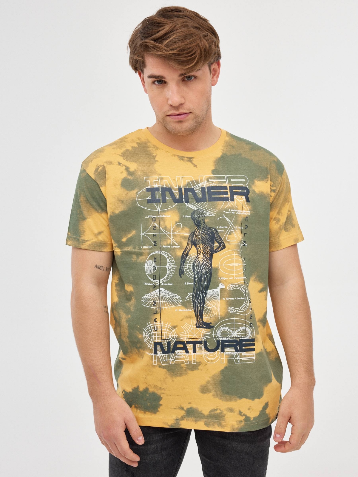 Camiseta Tie&Dye Nature amarillo pastel vista media frontal