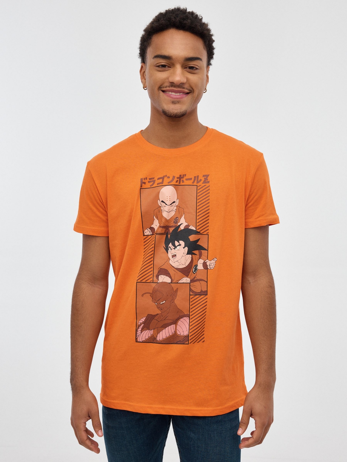 T-shirt laranja Dragon Ball laranja vista meia frontal