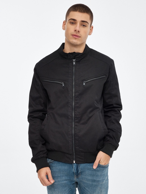 Black nylon jacket black middle front view