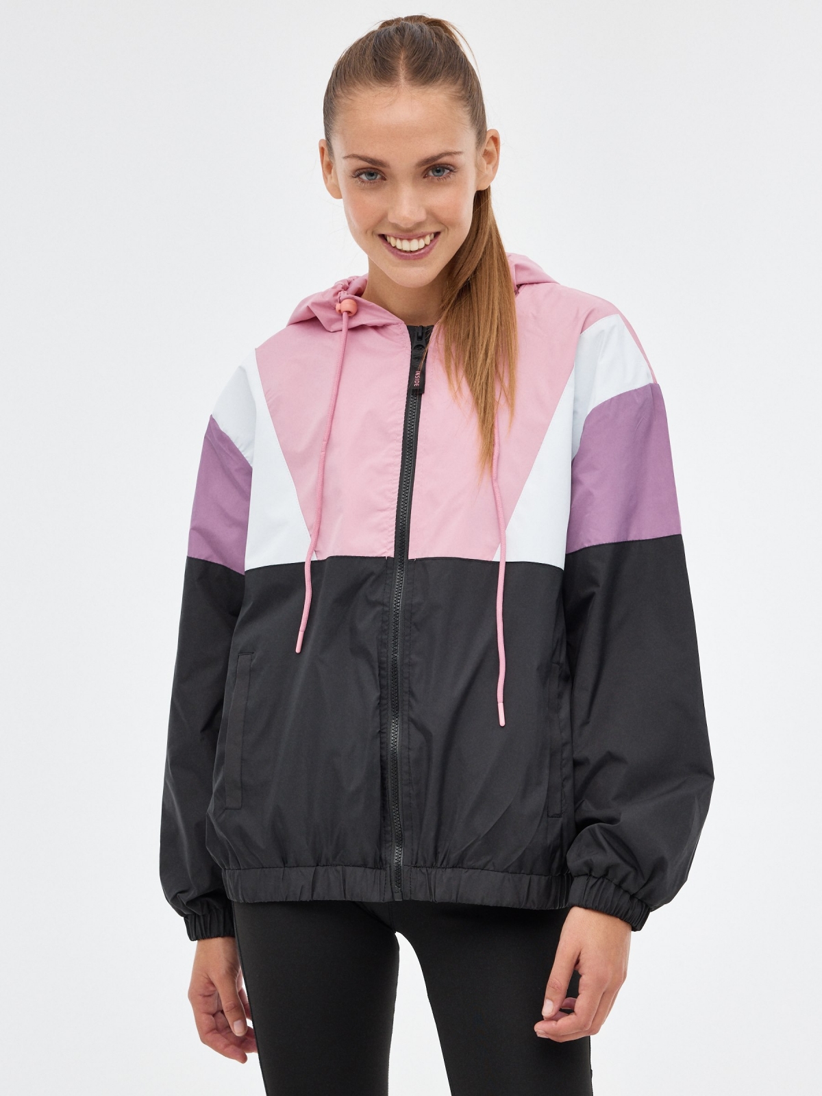 Pink colorblock jacket light pink middle front view