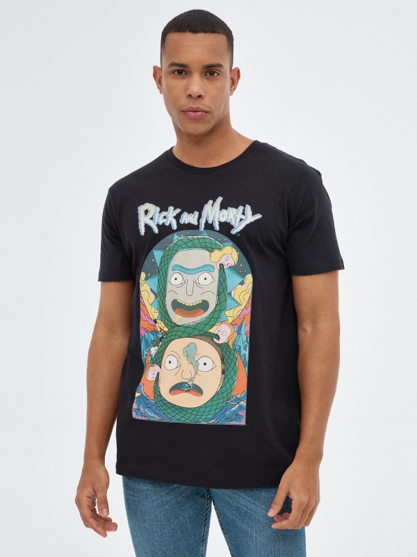 Rick&Morty print T-shirt black middle front view