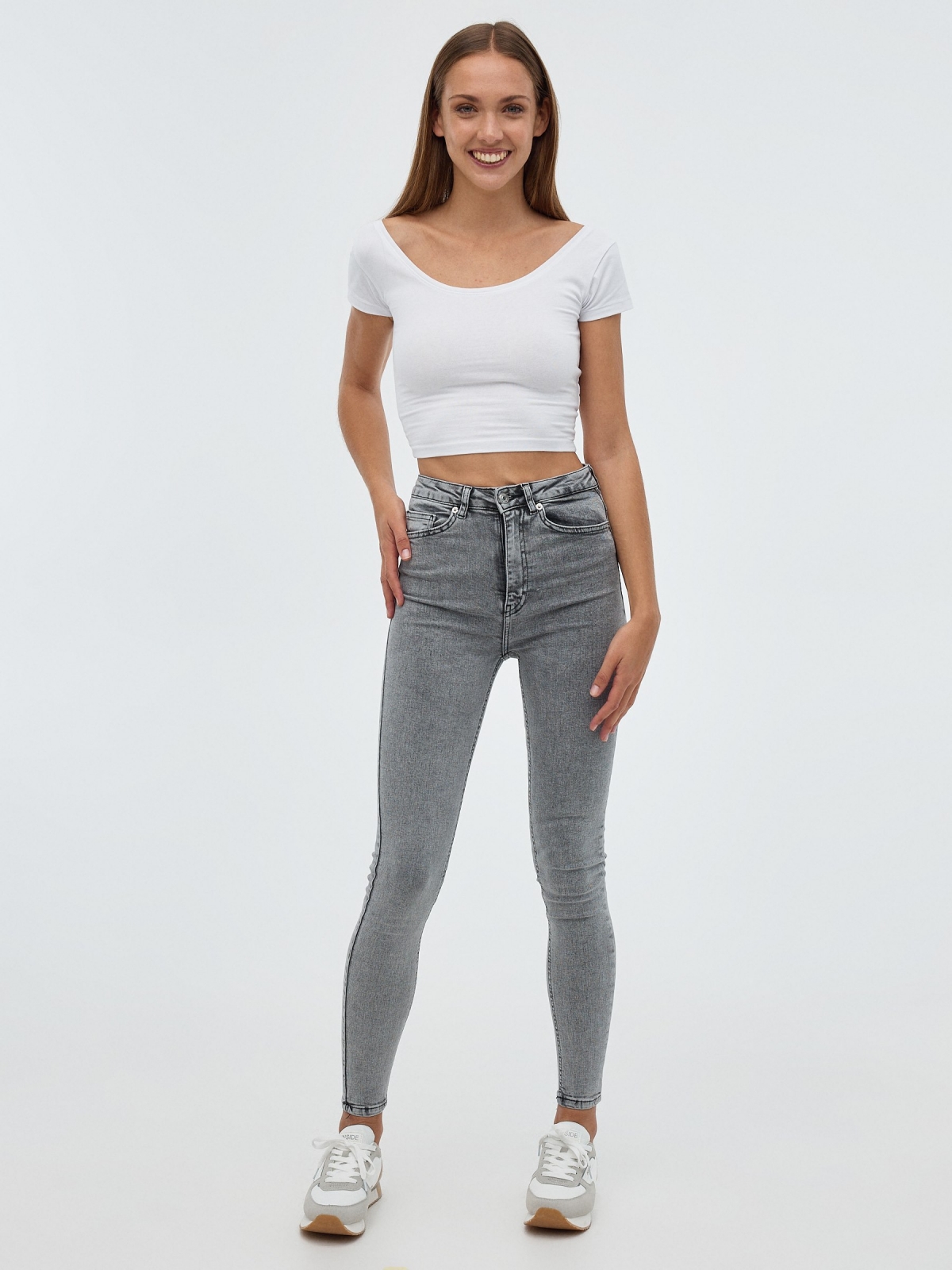 Grey skinny jeans medium grey front view