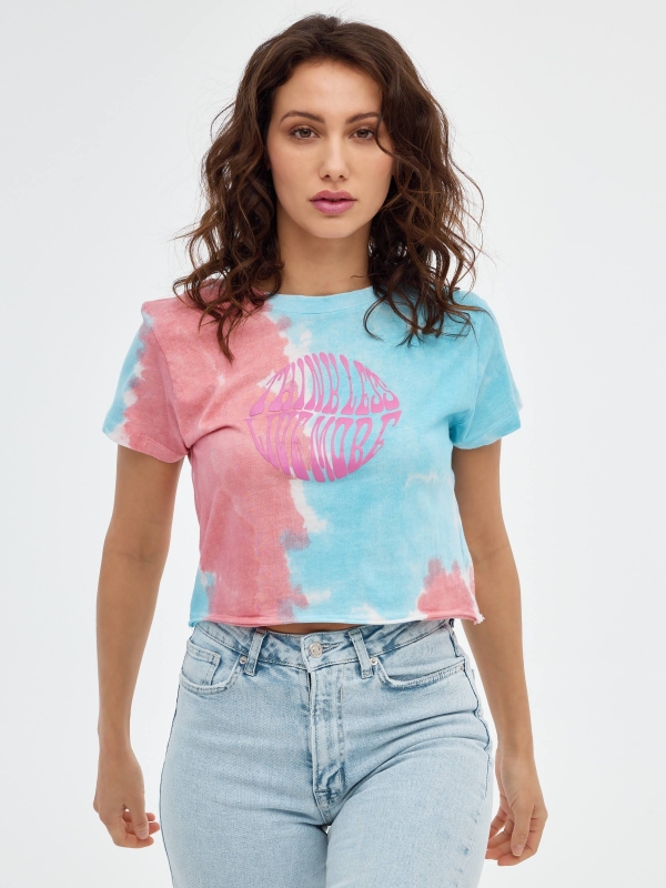 Tie dye printed t-shirt light blue middle front view