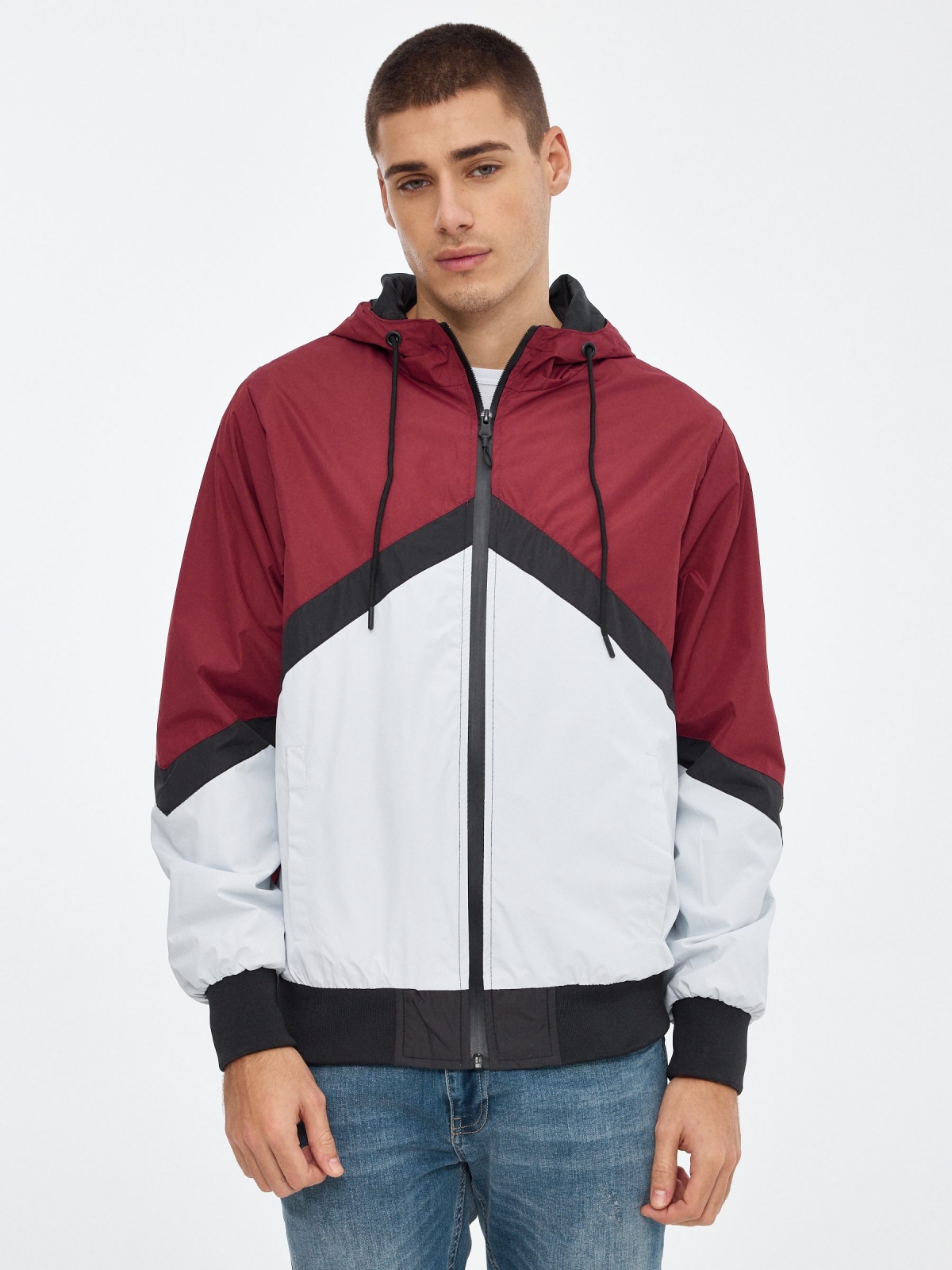 Lightweight hooded jacket white middle front view