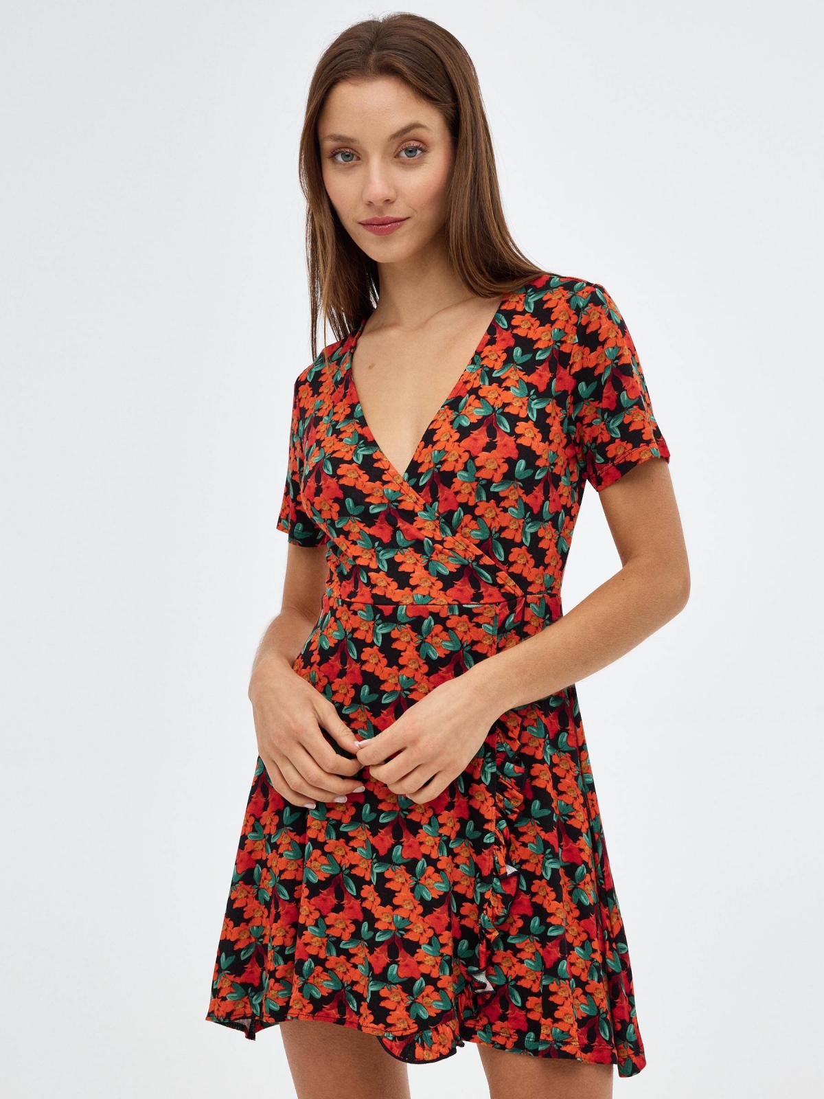 Floral mini dress red middle front view