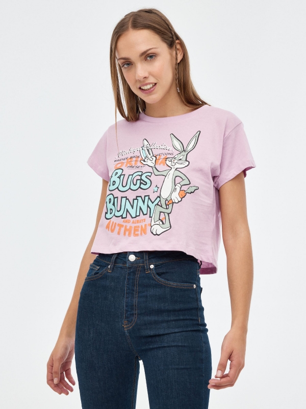 T-shirt Bugs Bunny malva vista meia frontal