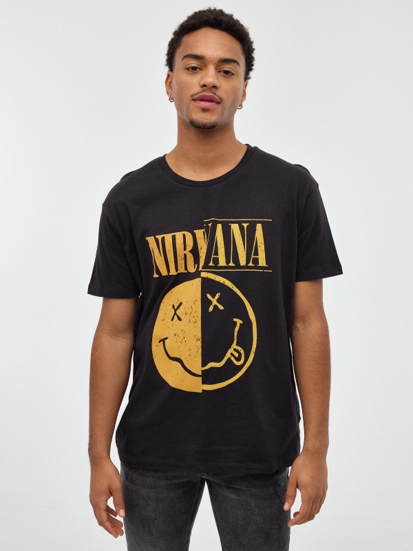 T-shirt impressa Nirvana cinza escuro vista meia frontal