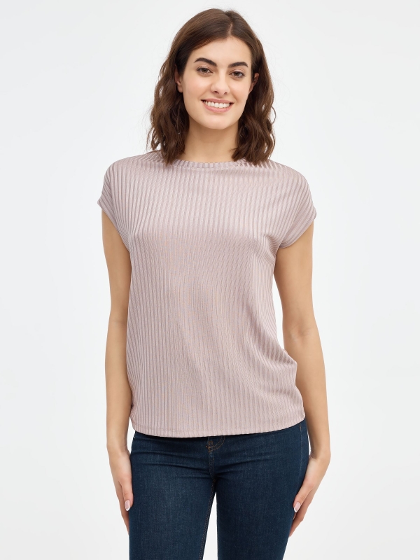 Textured woven T-shirt taupe middle front view