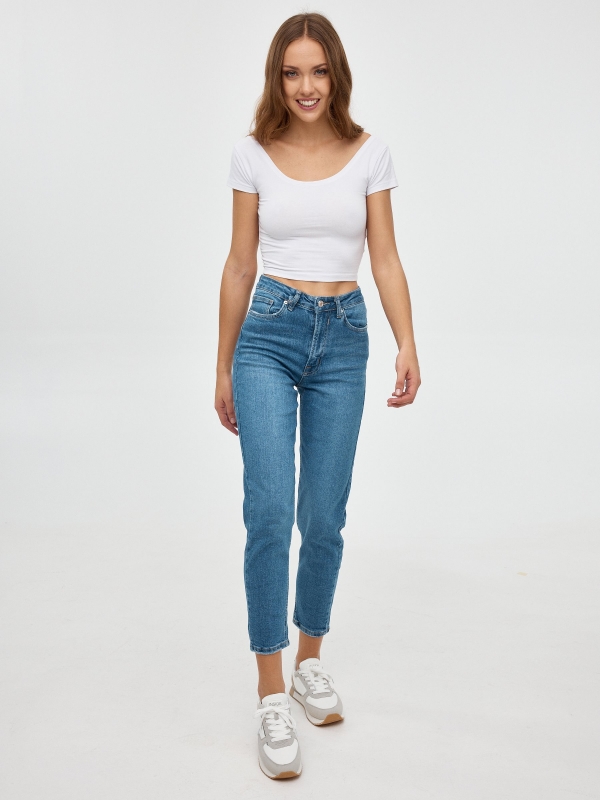 Mom slim jeans blue front view