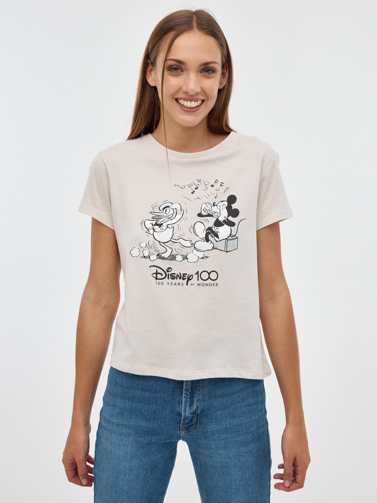 T-shirt print 100 years Disney light grey middle front view